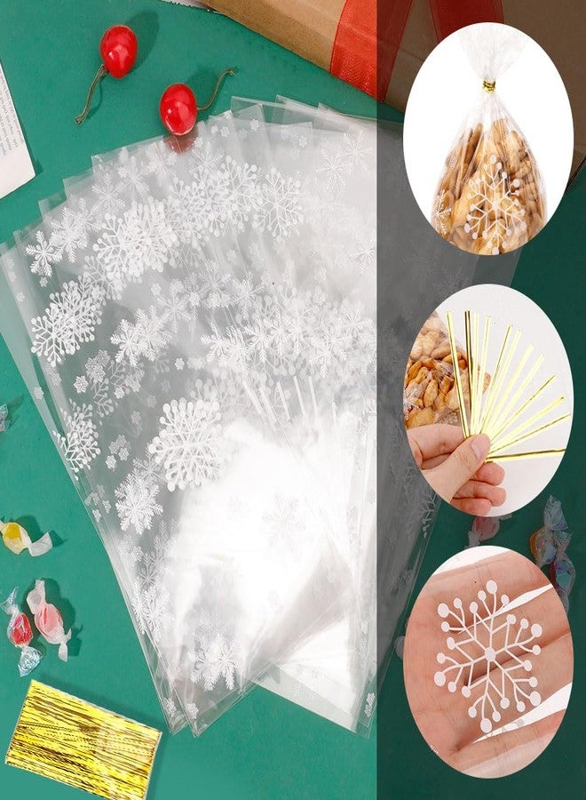 Sociaooil Christmas Cellophane Gift Bags, Christmas Treat Bags, 50 Pcs Clear Snowflake Cookie Candy Snack Cellophane Goodie Bags with Twist Ties for Xmas Winter Holiday Party Favor Bags Goody Supplies - Image 3